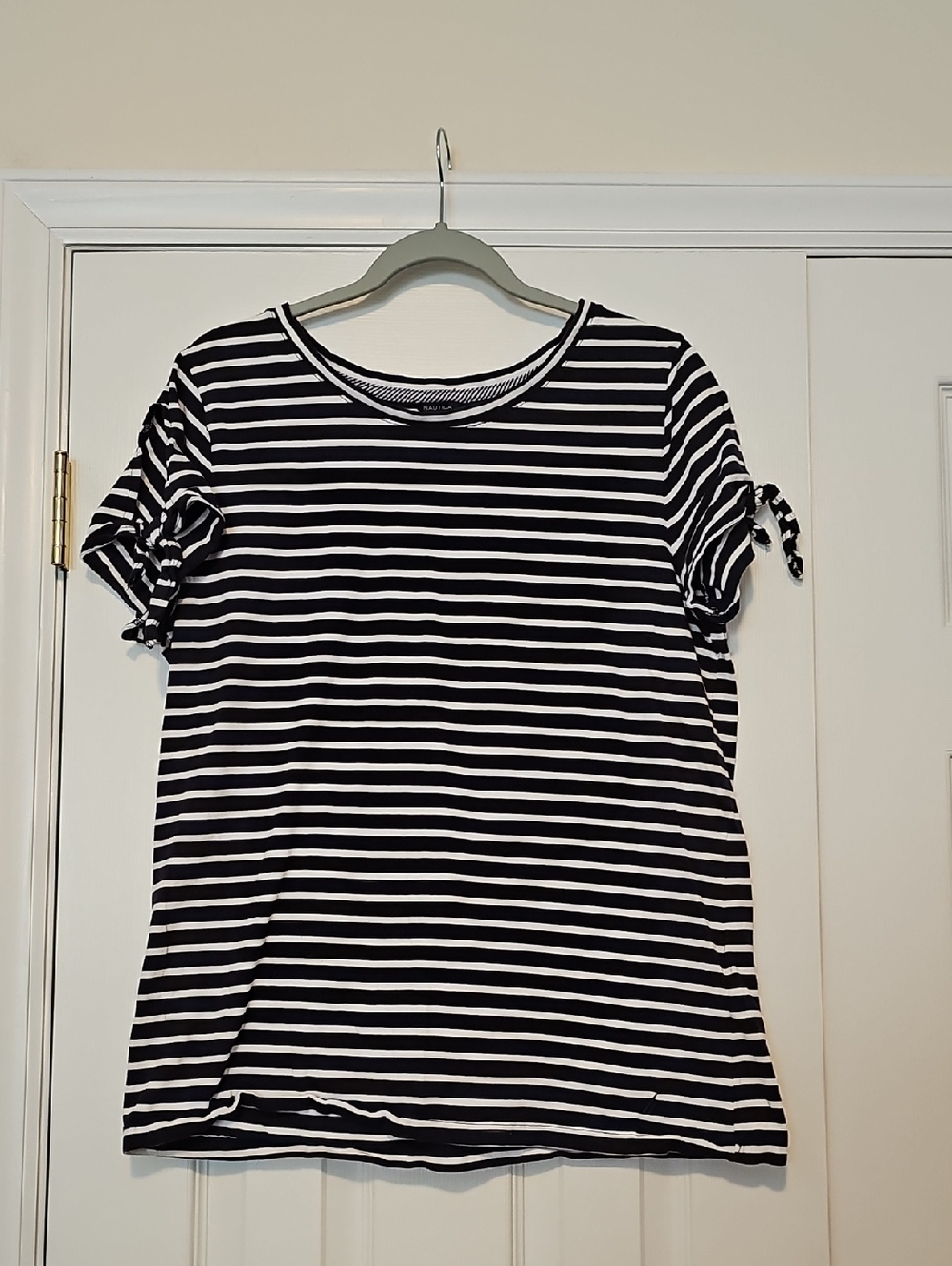 Nautica Blue & White Striped Tie-Sleeve Tee - Women